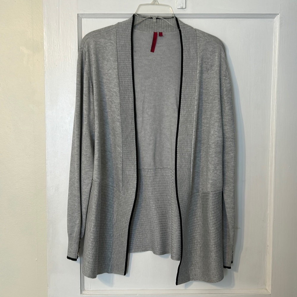 Gray Cardigan with Black Trim